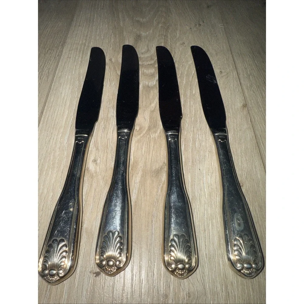 4 Vintage Dinner Knives COVENTRY SHELL Retroneu‎ Silverplate flatware